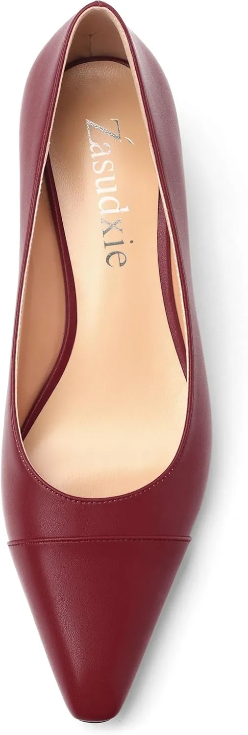 Women's Low Heel Pumps Closed Pointed Toe Kitten Heels Slip on Pumps 1.4 Inch Casual Dress Heels for Women