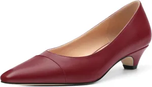 Women's Low Heel Pumps Closed Pointed Toe Kitten Heels Slip on Pumps 1.4 Inch Casual Dress Heels for Women