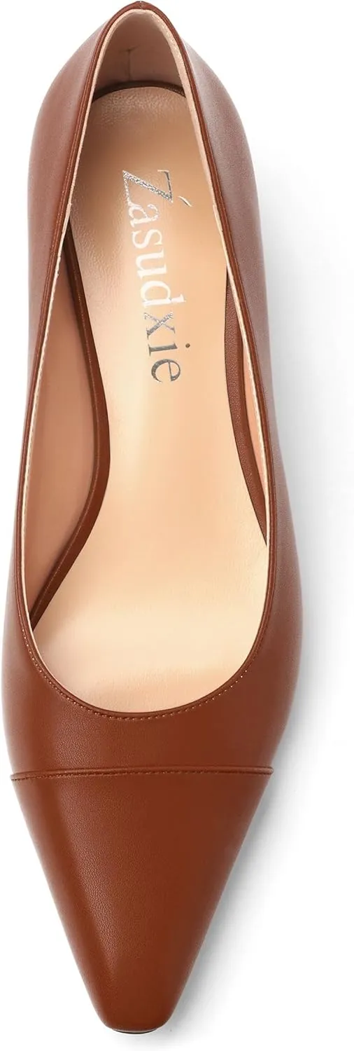 Women's Low Heel Pumps Closed Pointed Toe Kitten Heels Slip on Pumps 1.4 Inch Casual Dress Heels for Women