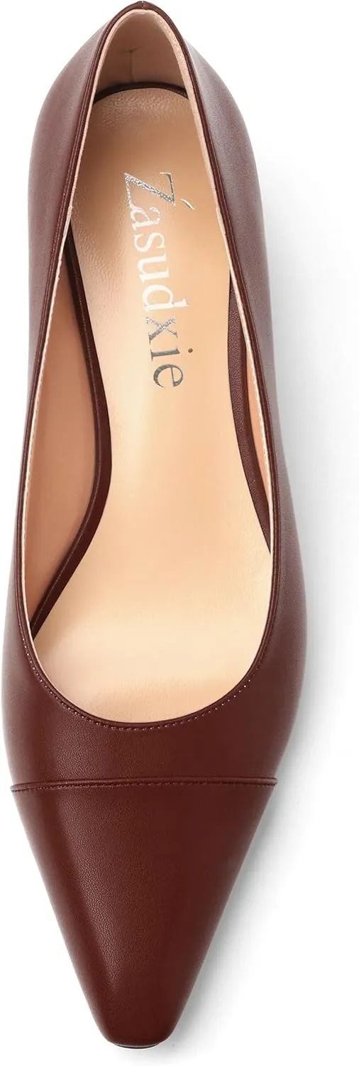 Women's Low Heel Pumps Closed Pointed Toe Kitten Heels Slip on Pumps 1.4 Inch Casual Dress Heels for Women