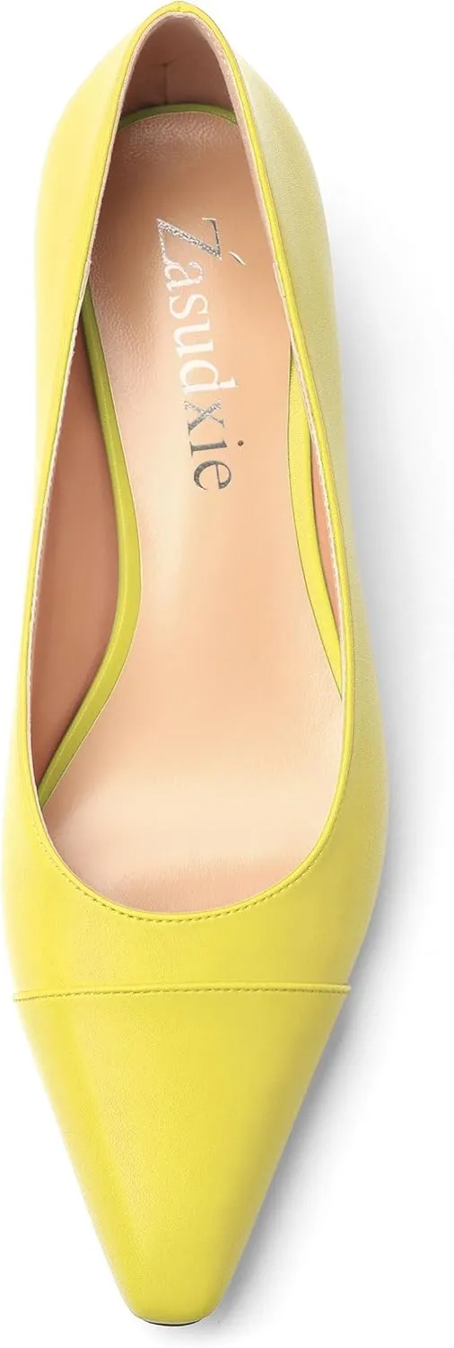Women's Low Heel Pumps Closed Pointed Toe Kitten Heels Slip on Pumps 1.4 Inch Casual Dress Heels for Women