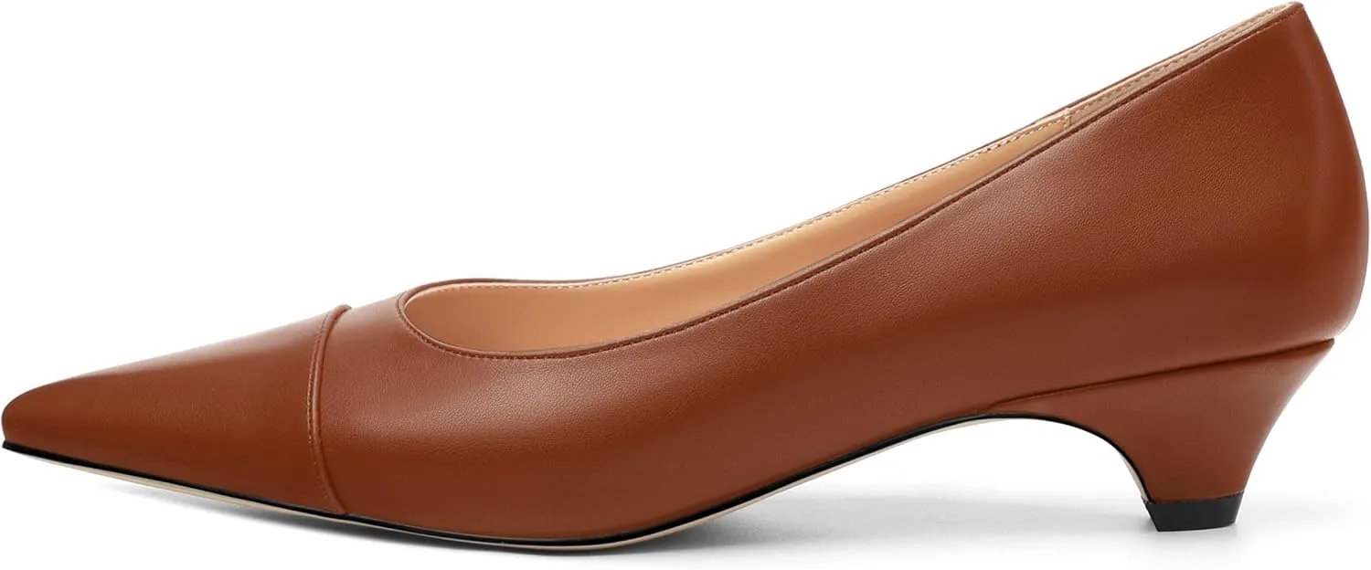 Women's Low Heel Pumps Closed Pointed Toe Kitten Heels Slip on Pumps 1.4 Inch Casual Dress Heels for Women