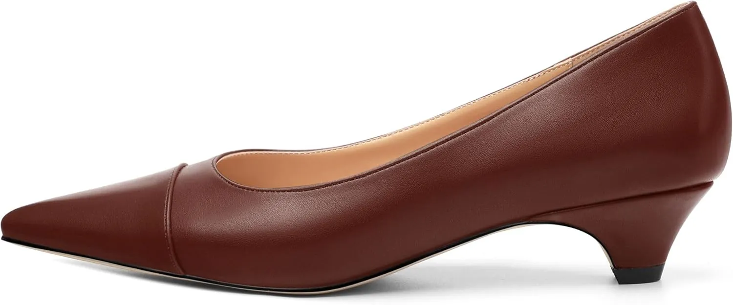 Women's Low Heel Pumps Closed Pointed Toe Kitten Heels Slip on Pumps 1.4 Inch Casual Dress Heels for Women