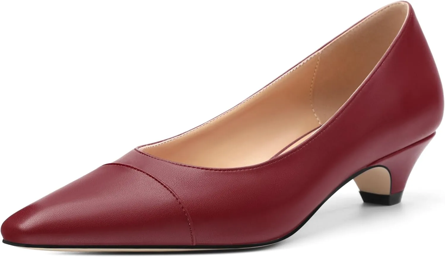 Women's Low Heel Pumps Closed Pointed Toe Kitten Heels Slip on Pumps 1.4 Inch Casual Dress Heels for Women