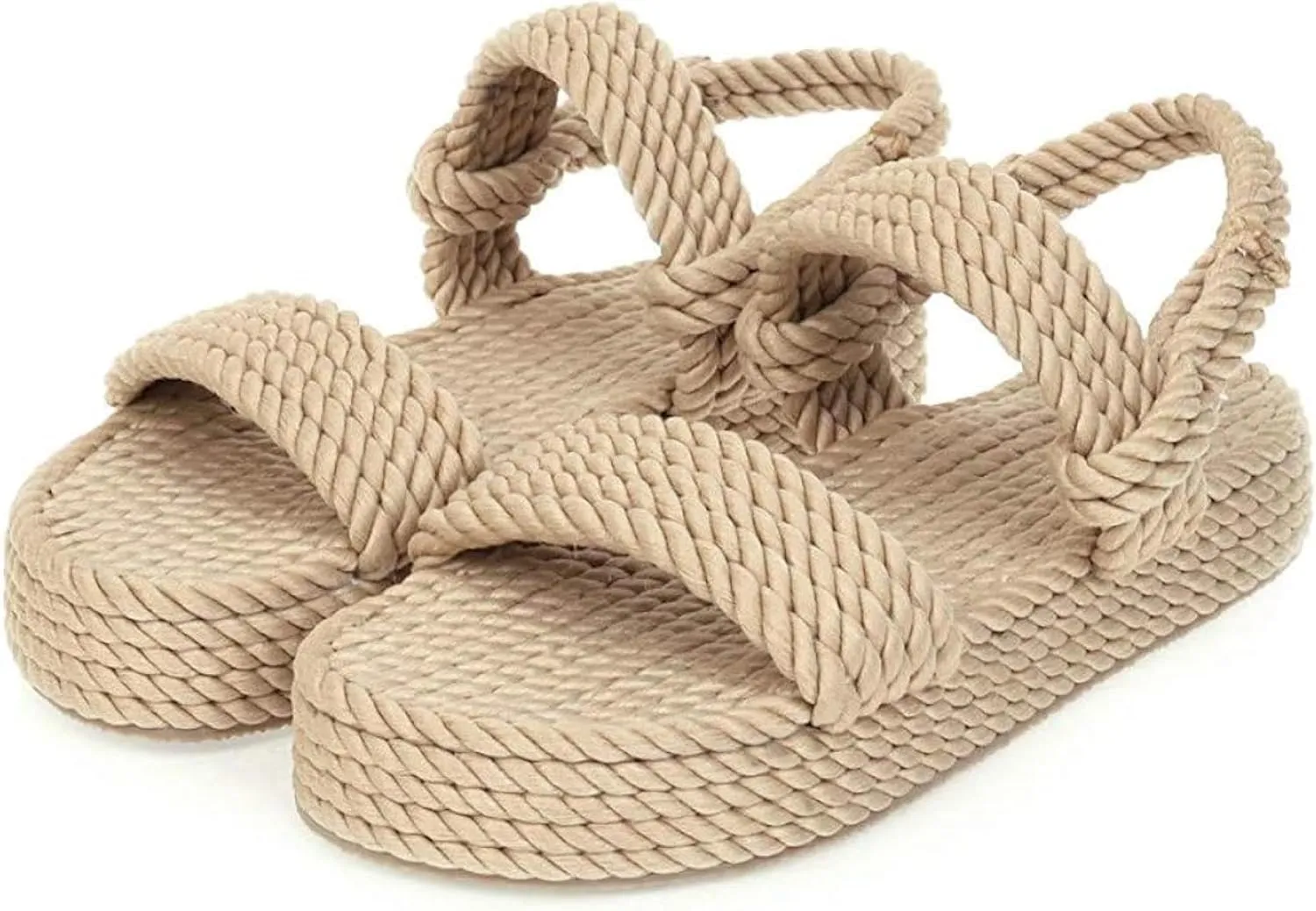 Women's Low Heeled Flat Shoes, Canvas Sandals, Open Toed Ankle Strap, Platform Sandals