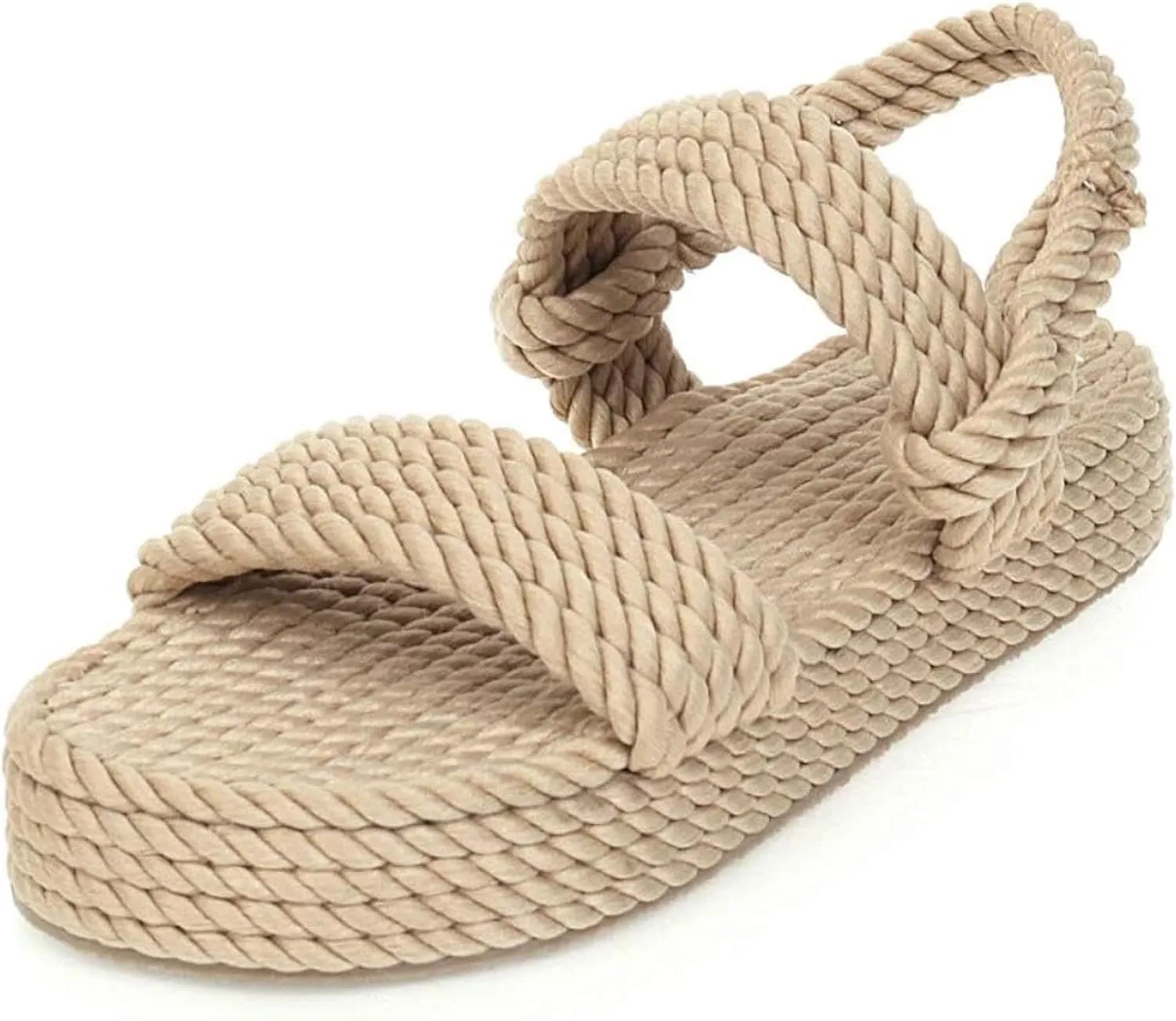 Women's Low Heeled Flat Shoes, Canvas Sandals, Open Toed Ankle Strap, Platform Sandals
