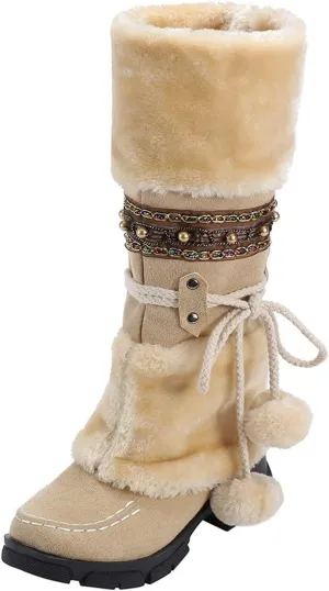 Womens Mid Calf Rhinestone Boots Fashion Round Toe Low Heel Knee High Riding Boot Soft Slouchy Boot Party Bling Shoes