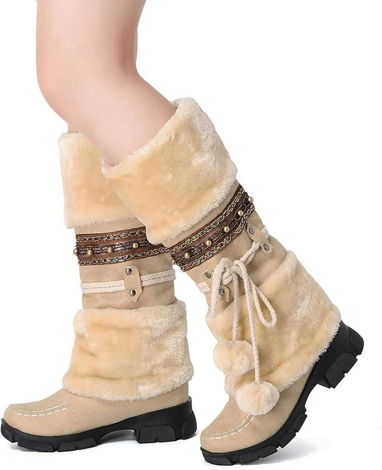 Womens Mid Calf Rhinestone Boots Fashion Round Toe Low Heel Knee High Riding Boot Soft Slouchy Boot Party Bling Shoes