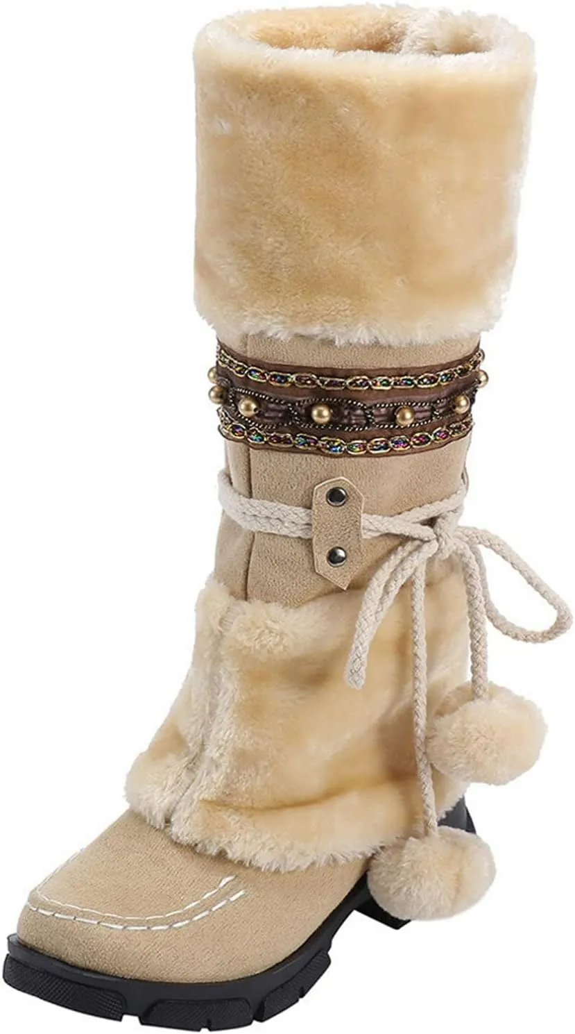 Womens Mid Calf Rhinestone Boots Fashion Round Toe Low Heel Knee High Riding Boot Soft Slouchy Boot Party Bling Shoes