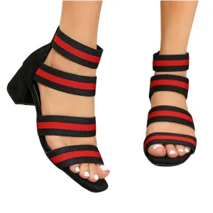 Women's Open Toe Chunky Heeled Sandals Low Block Dress Party High Heels Elastic Ankle Strap Summer Fashion Roman Shoes