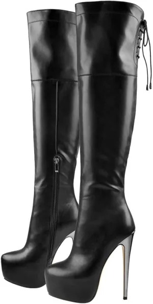 Women's Over The Knee Pull On Buckle Stiletto Heeled Lace Up Boots