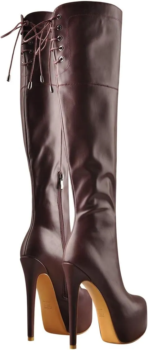 Women's Over The Knee Pull On Buckle Stiletto Heeled Lace Up Boots