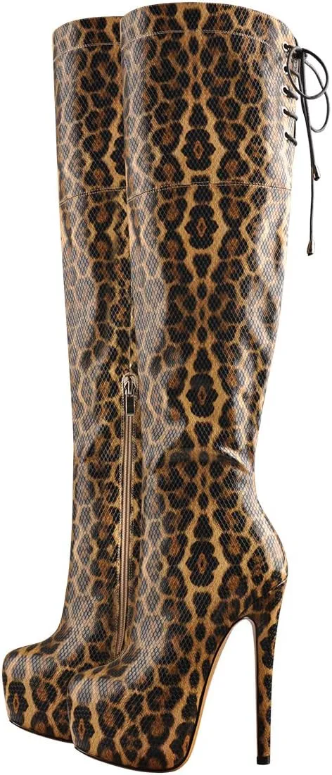 Women's Over The Knee Pull On Buckle Stiletto Heeled Lace Up Boots
