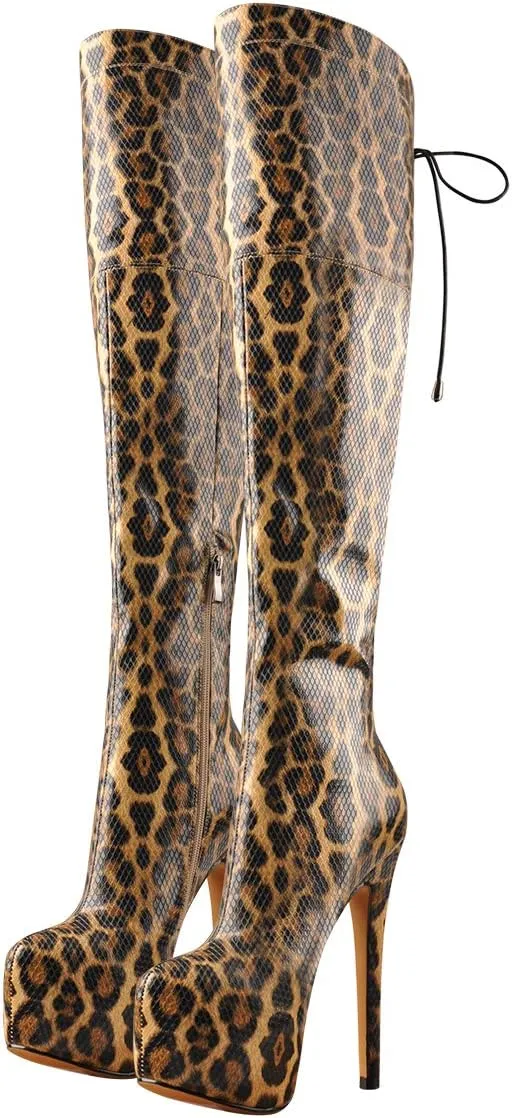 Women's Over The Knee Pull On Buckle Stiletto Heeled Lace Up Boots