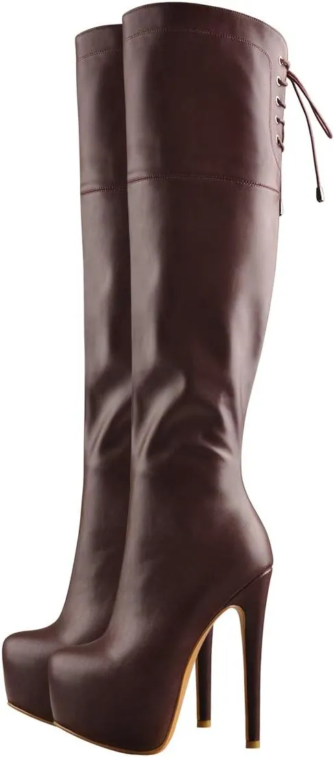 Women's Over The Knee Pull On Buckle Stiletto Heeled Lace Up Boots