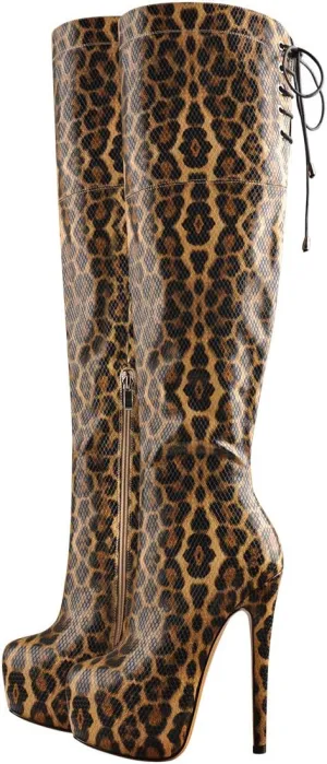 Women's Over The Knee Pull On Buckle Stiletto Heeled Lace Up Boots