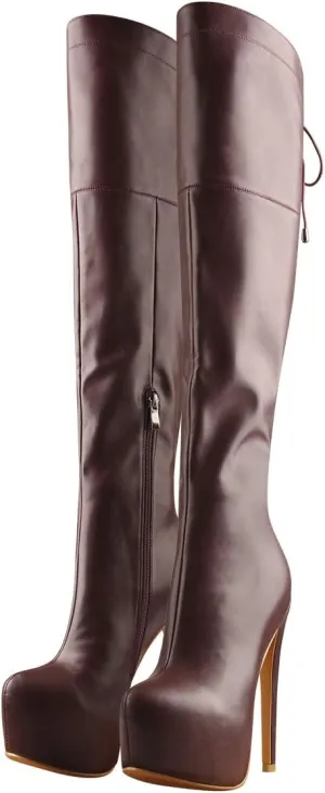 Women's Over The Knee Pull On Buckle Stiletto Heeled Lace Up Boots