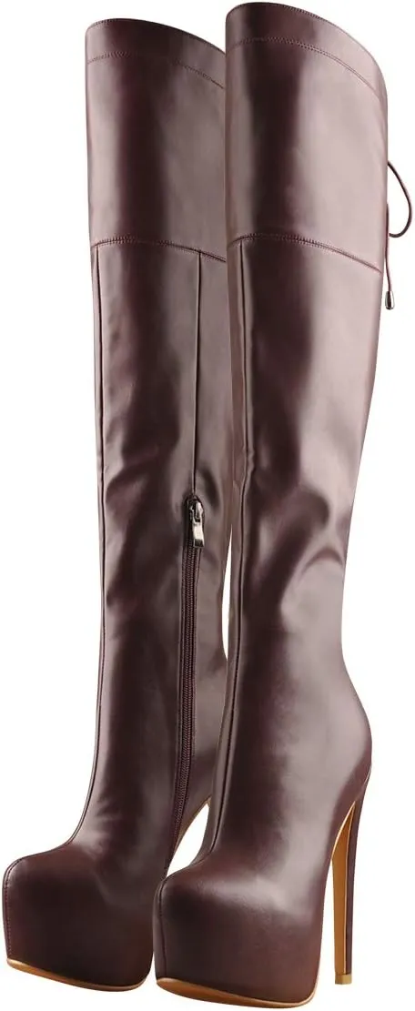 Women's Over The Knee Pull On Buckle Stiletto Heeled Lace Up Boots