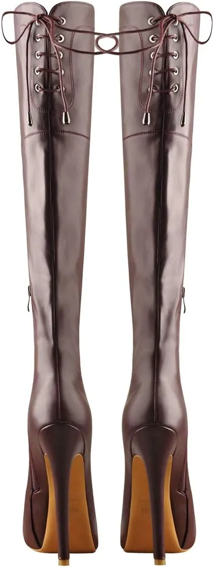 Women's Over The Knee Pull On Buckle Stiletto Heeled Lace Up Boots