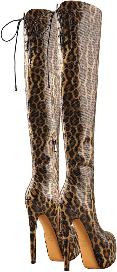 Women's Over The Knee Pull On Buckle Stiletto Heeled Lace Up Boots