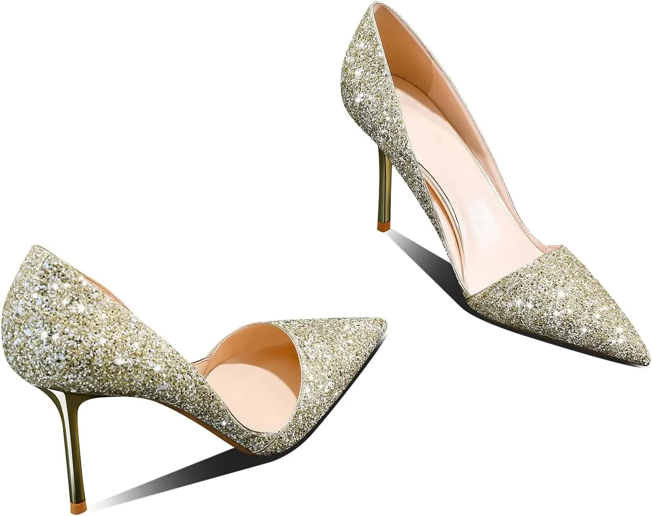Women's Pointed Toe High Heels Sparkly Stiletto Pumps Slip On Heels Dressy Wedding Evening Party Pumps Shoes