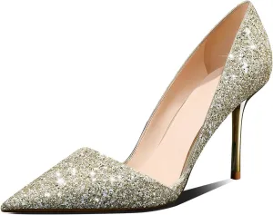 Women's Pointed Toe High Heels Sparkly Stiletto Pumps Slip On Heels Dressy Wedding Evening Party Pumps Shoes