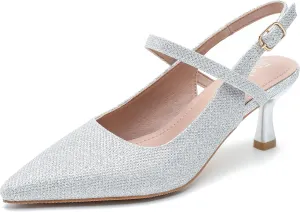 Women's Pointed Toe Slingback Pumps Low Kitten Heel Closed Toe Sexy Elegant Dressy Pumps with Strap Wedding Bride Prom Shoes