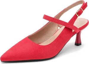 Women's Pointed Toe Slingback Pumps Low Kitten Heel Closed Toe Sexy Elegant Dressy Pumps with Strap Wedding Bride Prom Shoes