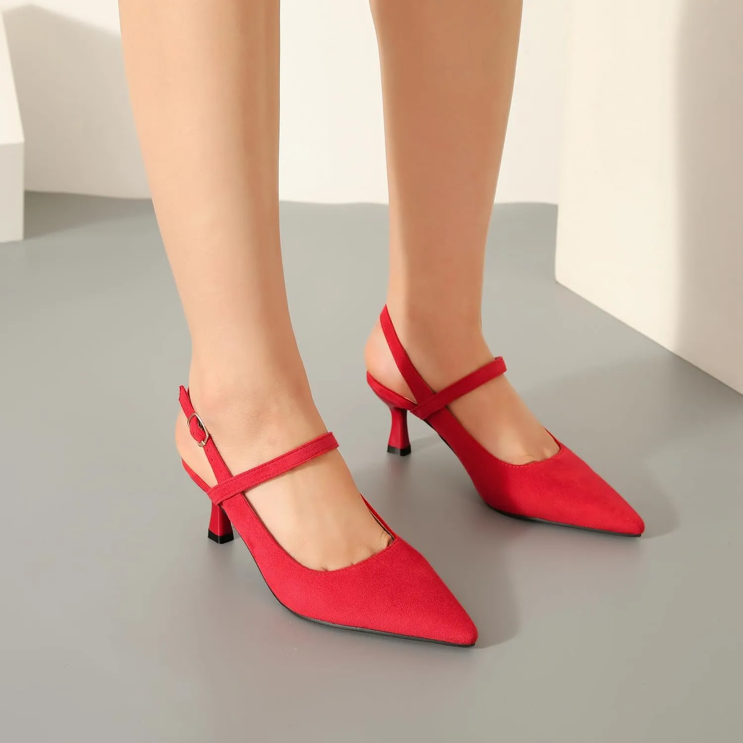 Women's Pointed Toe Slingback Pumps Low Kitten Heel Closed Toe Sexy Elegant Dressy Pumps with Strap Wedding Bride Prom Shoes