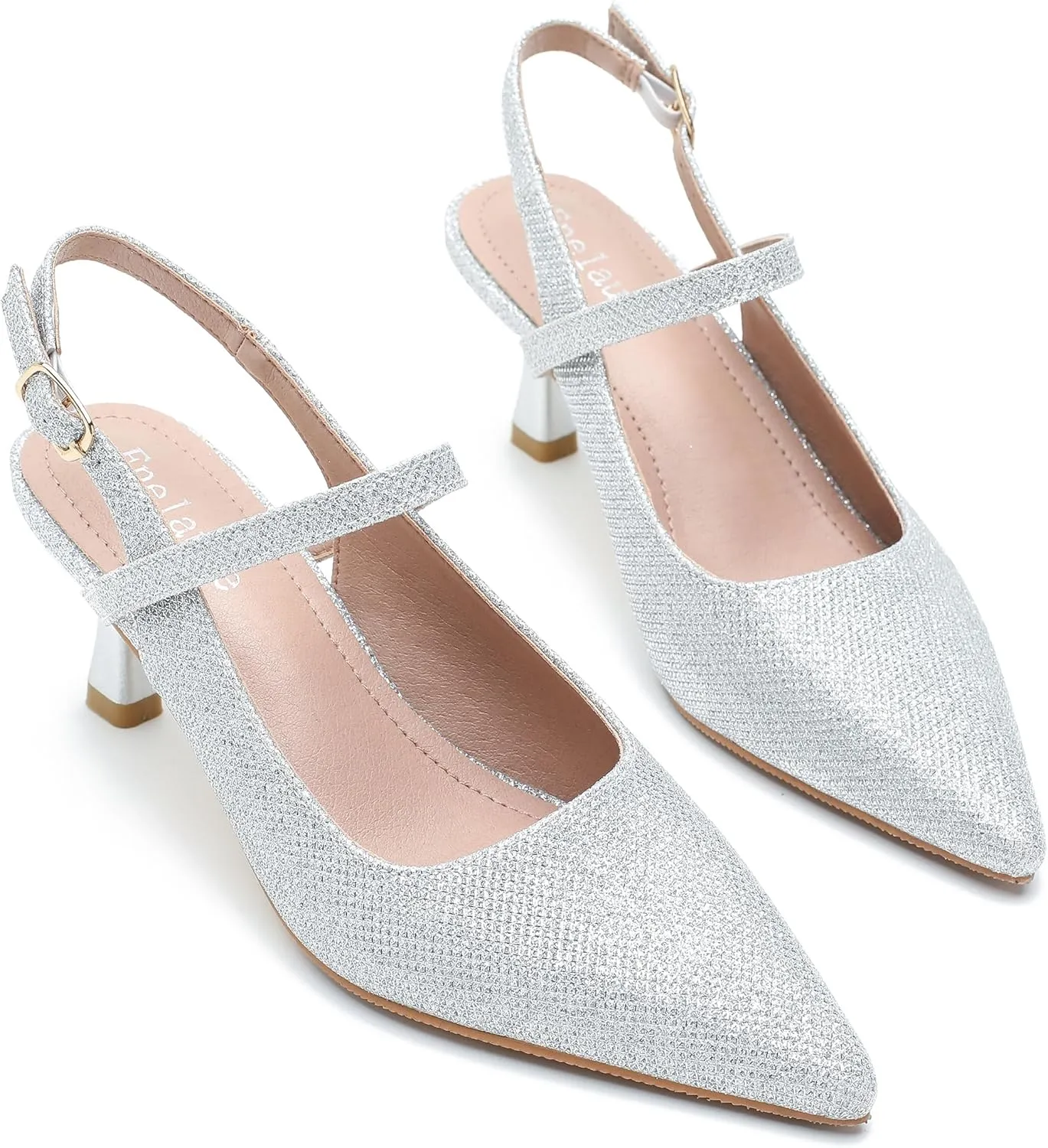 Women's Pointed Toe Slingback Pumps Low Kitten Heel Closed Toe Sexy Elegant Dressy Pumps with Strap Wedding Bride Prom Shoes