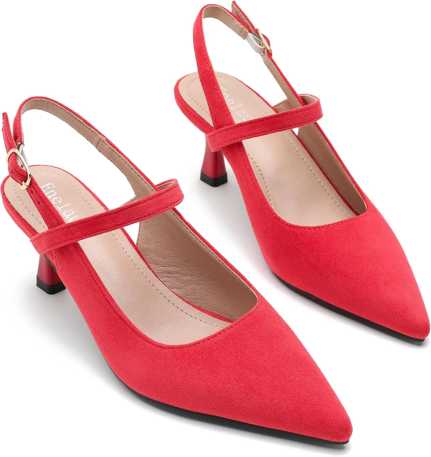Women's Pointed Toe Slingback Pumps Low Kitten Heel Closed Toe Sexy Elegant Dressy Pumps with Strap Wedding Bride Prom Shoes