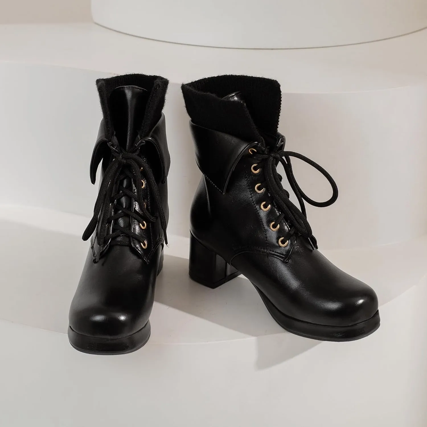 Women's Sexy Chunky Platform Booties Shoes, Goth Dress Ankle Boots, Gothic Fashion Heeled Combat Boots