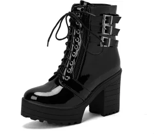 Women's Sexy Chunky Platform Booties Shoes, Goth Dress Ankle Boots, Gothic Fashion Heeled Combat Boots