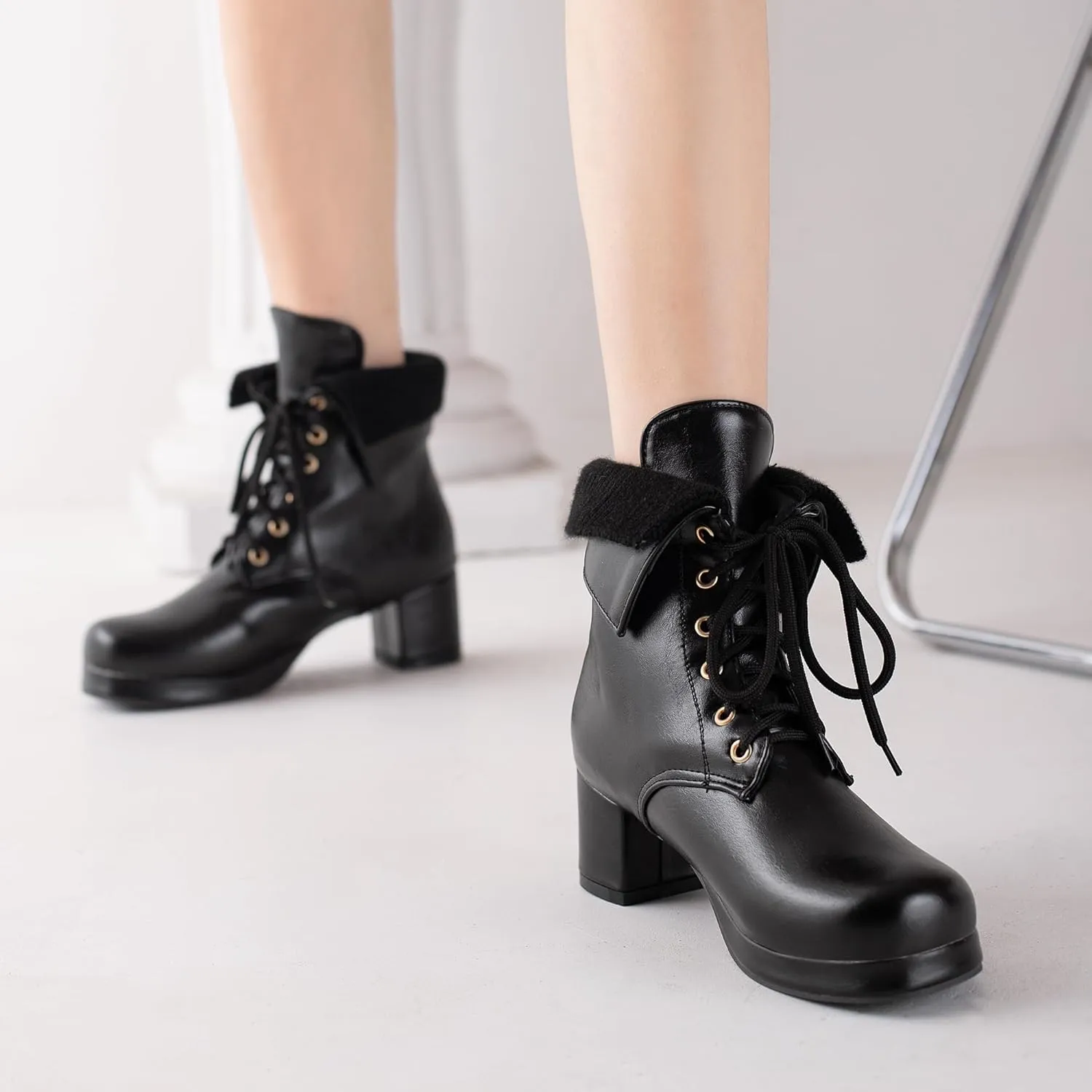 Women's Sexy Chunky Platform Booties Shoes, Goth Dress Ankle Boots, Gothic Fashion Heeled Combat Boots