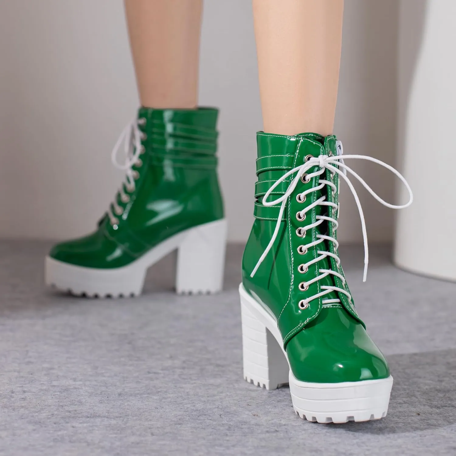 Women's Sexy Chunky Platform Booties Shoes, Goth Dress Ankle Boots, Gothic Fashion Heeled Combat Boots