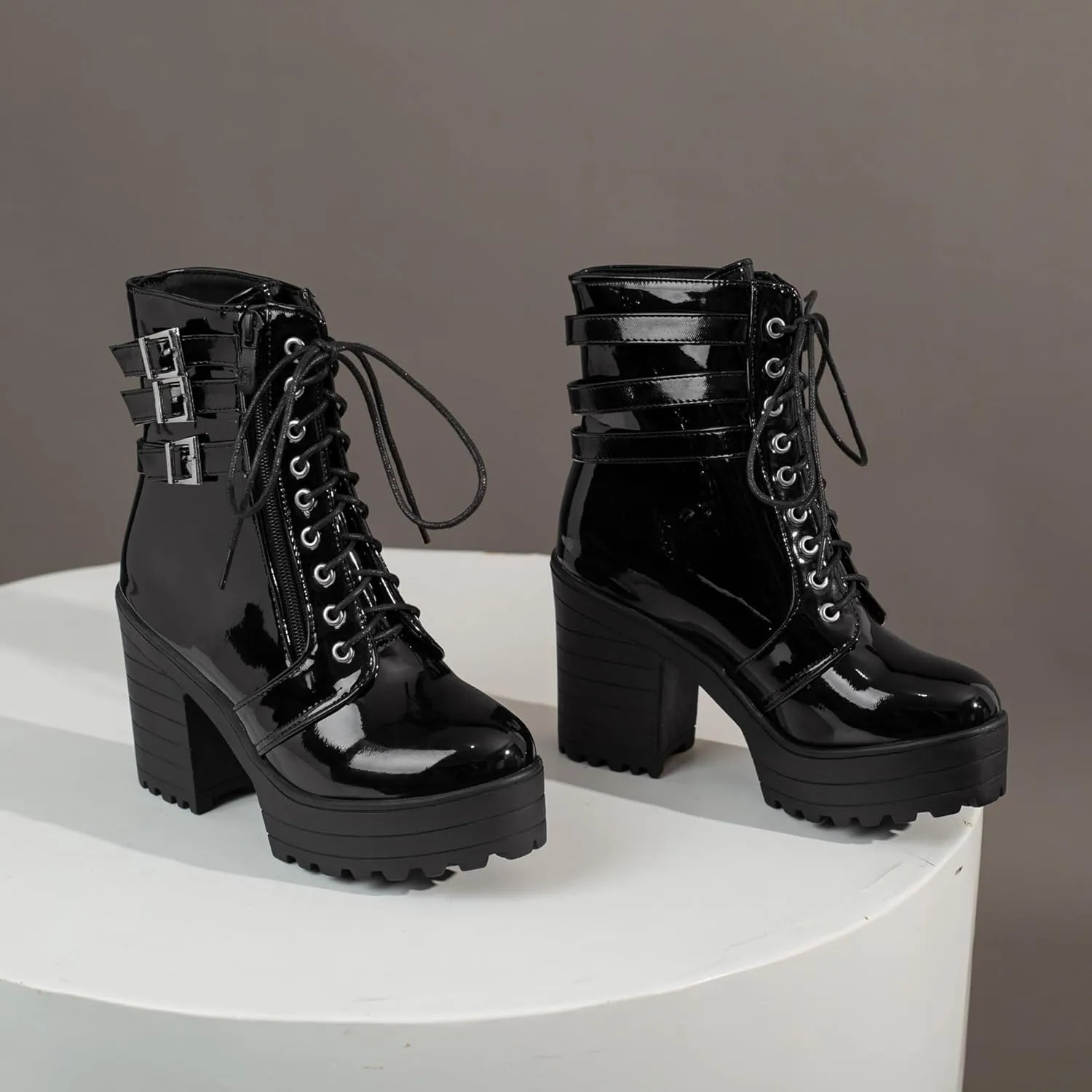 Women's Sexy Chunky Platform Booties Shoes, Goth Dress Ankle Boots, Gothic Fashion Heeled Combat Boots
