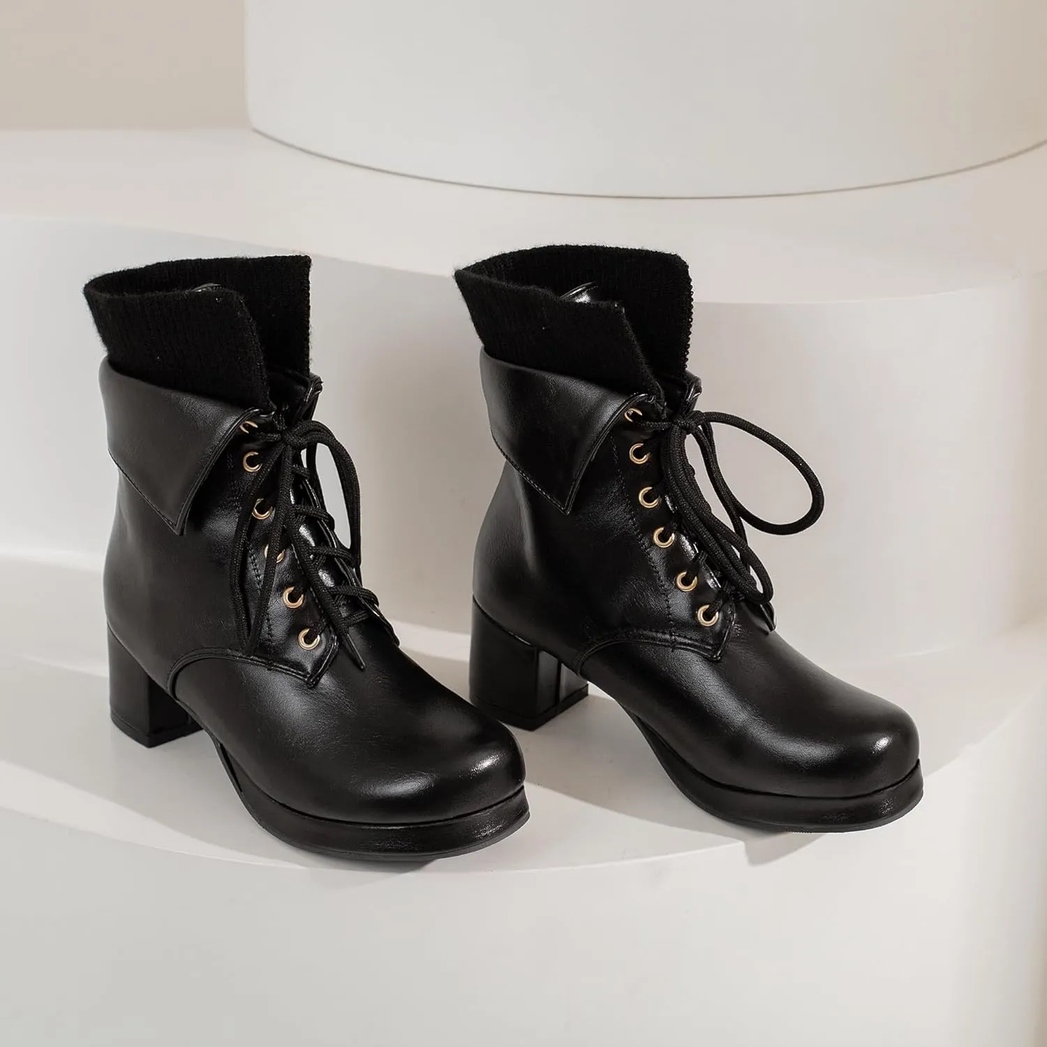 Women's Sexy Chunky Platform Booties Shoes, Goth Dress Ankle Boots, Gothic Fashion Heeled Combat Boots