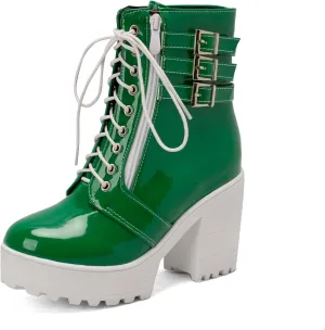 Women's Sexy Chunky Platform Booties Shoes, Goth Dress Ankle Boots, Gothic Fashion Heeled Combat Boots