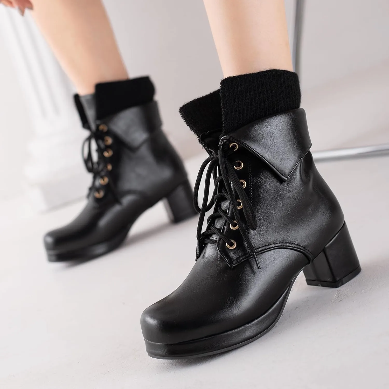 Women's Sexy Chunky Platform Booties Shoes, Goth Dress Ankle Boots, Gothic Fashion Heeled Combat Boots