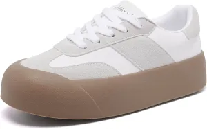 Women's Skateboard Shoes Chunky Platform Sneakers Lace-Up Low Top Comfortable Casual Shoe