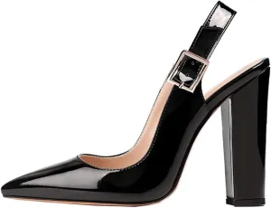 Women's Slingback Chunky Block Heel Pointed Toe Ankle Strap Pumps Party Office Shoes