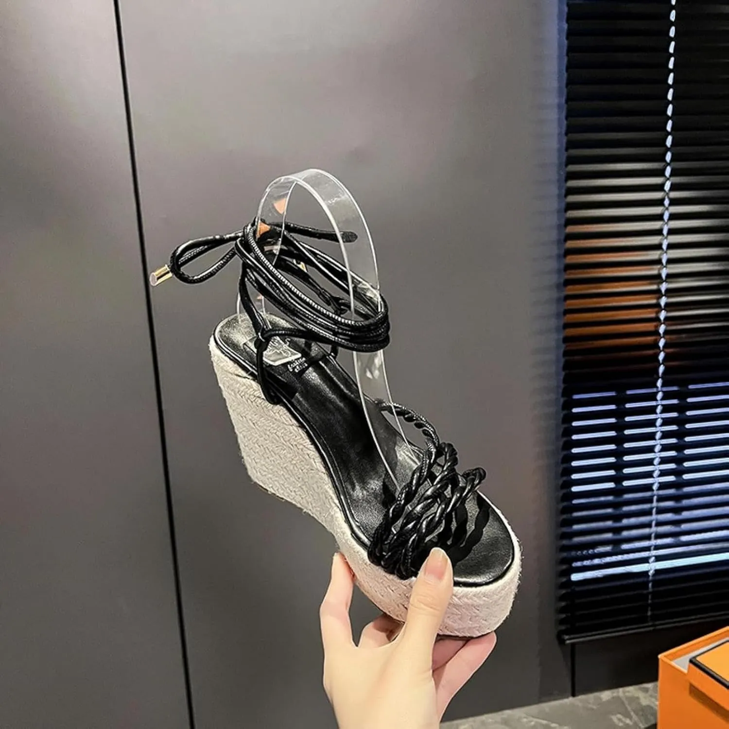 Women's Sloping Heel, Exposed Toe, Ankle Strap, Summer Dress, Shoe Platform, Casual Canvas Sandals