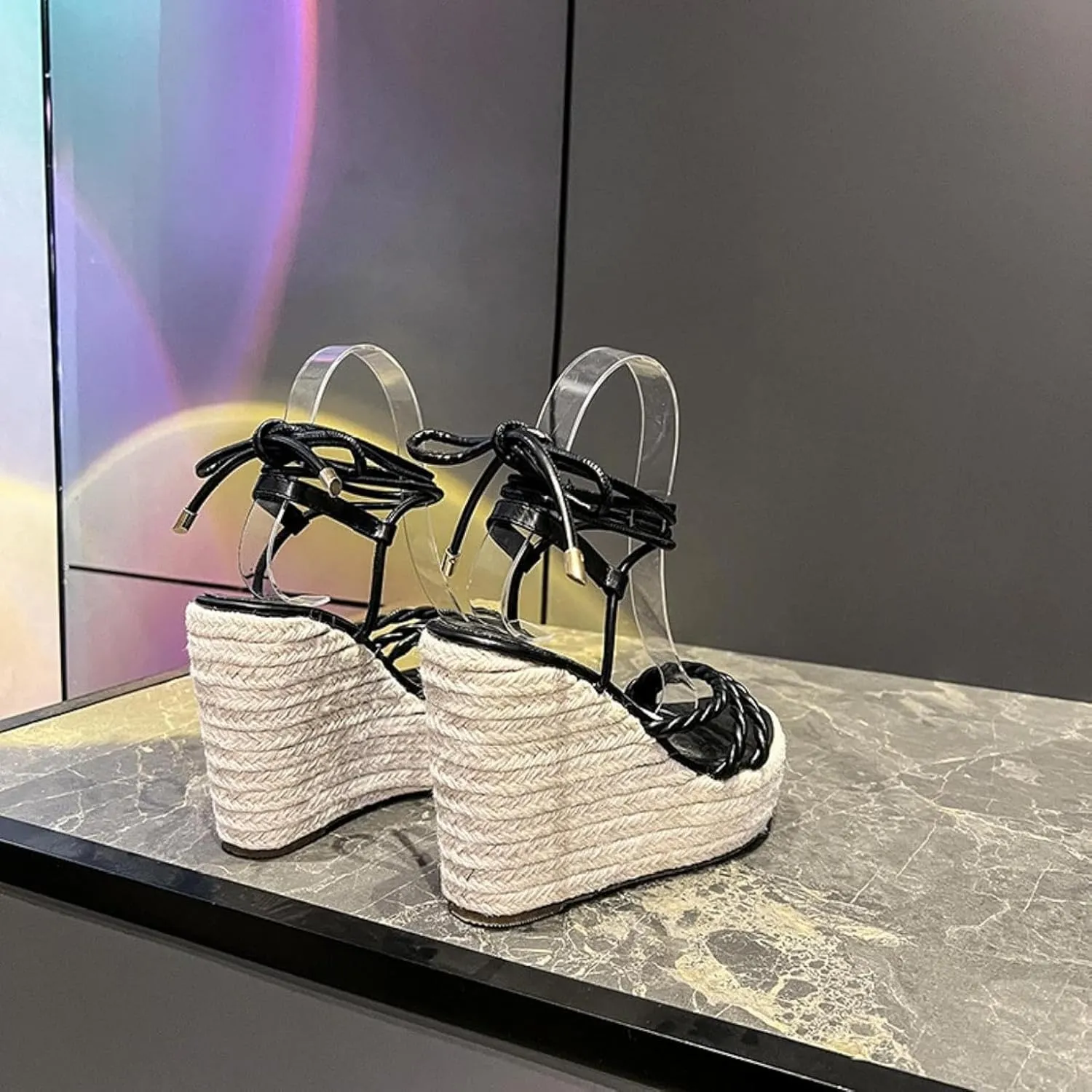 Women's Sloping Heel, Exposed Toe, Ankle Strap, Summer Dress, Shoe Platform, Casual Canvas Sandals