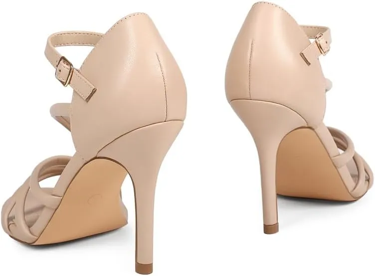Women's Strappy Heels Round Open Toe Stiletto High Heeled Sandals for Women Dressy
