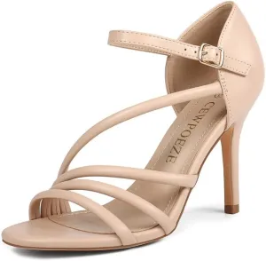 Women's Strappy Heels Round Open Toe Stiletto High Heeled Sandals for Women Dressy