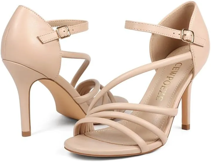 Women's Strappy Heels Round Open Toe Stiletto High Heeled Sandals for Women Dressy