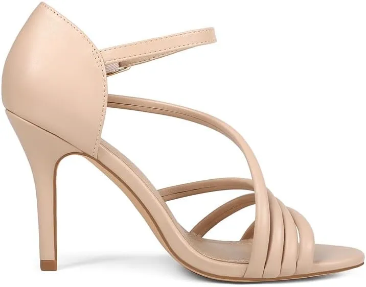 Women's Strappy Heels Round Open Toe Stiletto High Heeled Sandals for Women Dressy
