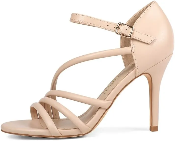 Women's Strappy Heels Round Open Toe Stiletto High Heeled Sandals for Women Dressy