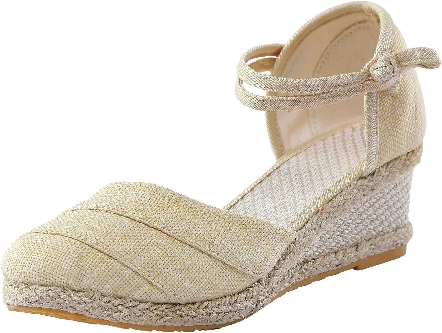 Women's Wedge Sandals Closed Toe Espadrille Sandals With Ankle Wrap Classic Summer Platform Sandals Dressy Canvas Sandals