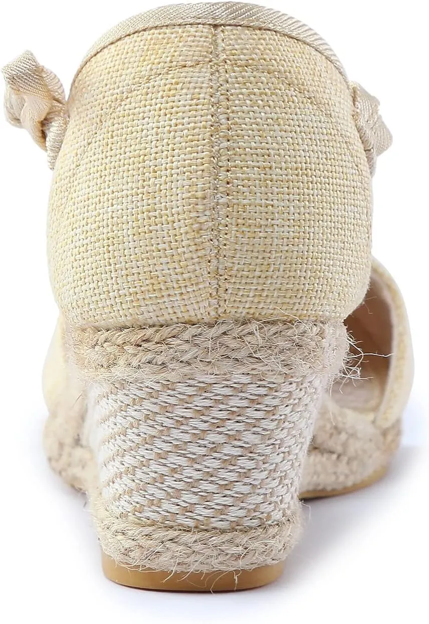 Women's Wedge Sandals Closed Toe Espadrille Sandals With Ankle Wrap Classic Summer Platform Sandals Dressy Canvas Sandals